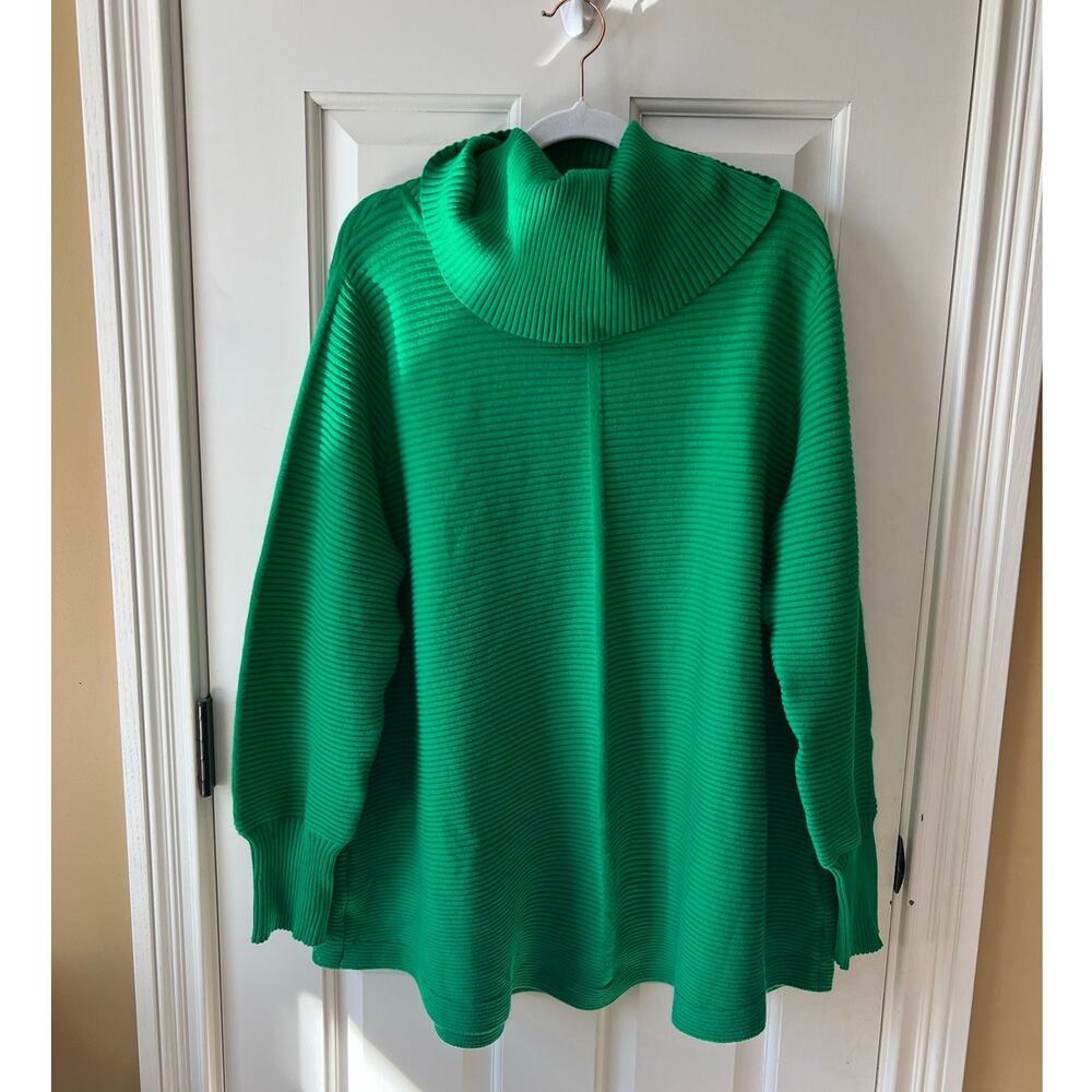 CYRUS Green Ribbed Oversized Cowl Neck Pullover Sweater Poncho Plus Size 2X